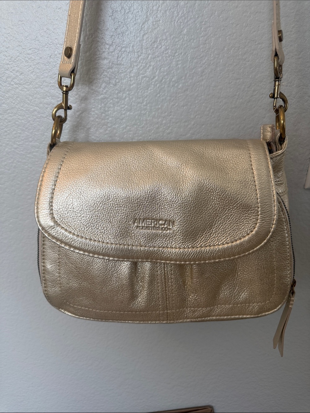American Leather Co. Shimmery Gold Crossbody Bag